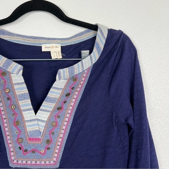 Anthropologie Meadow Rue Embroidered Top Navy‎ Sz S - Picture 2 of 6